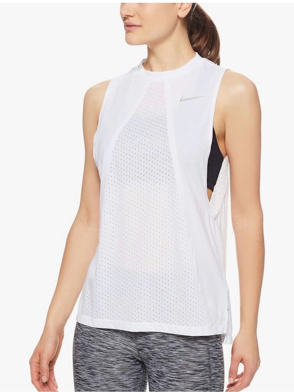 Nike White Perforated Mesh Layered Athletic Tank